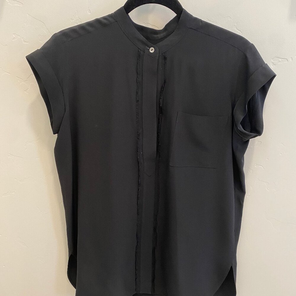 Vince silk tunic, cap-sleeve, black, small